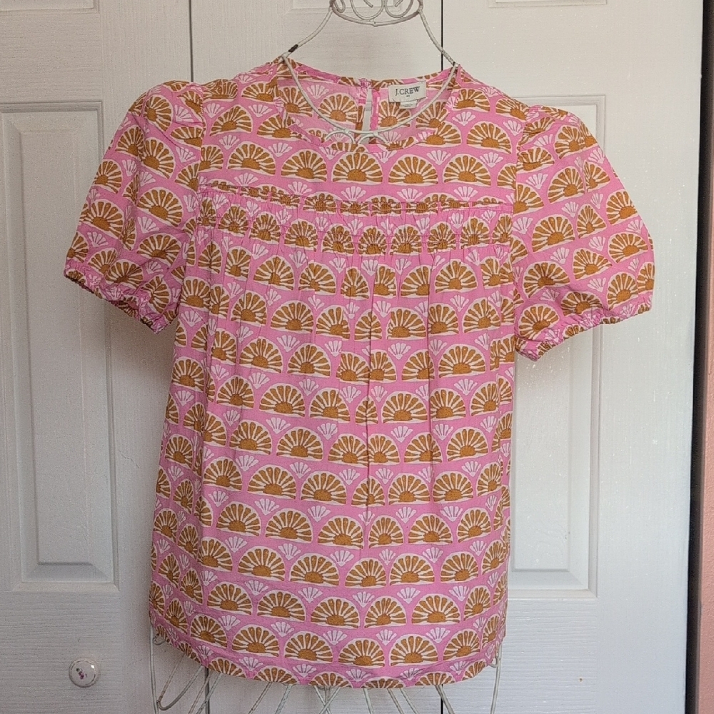 J.Crew Pink and Orange Patterned Blouse